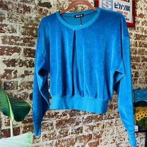 SUZIE KONDI SET OF GRAY & TURQUOISE VELOUR RAGLAN TOPS XS